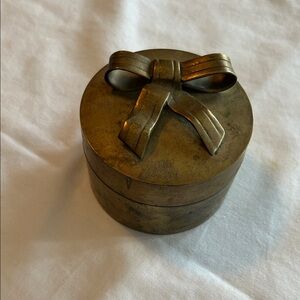 Vintage Round Brass with Bow Accent Trinket Container